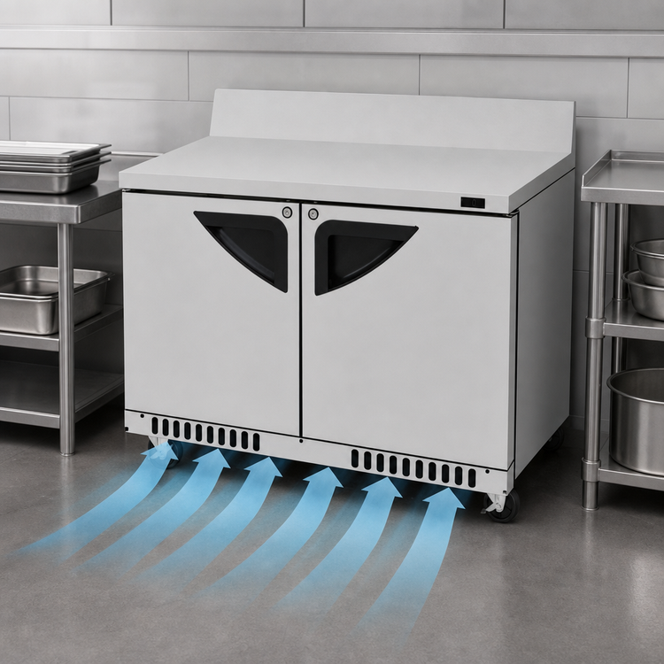 Product image #4 for Turbo Air Super Deluxe 48-1/4-Inch Front-Breathing Two-Section Worktop Freezer with Solid Swing Doors, 14.8 Cu. Ft.