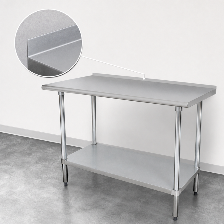 Product image #4 for Advance Tabco Stainless Steel Work Table, 144 x 30 Inches, with 1-1/2-Inch Rear Up-Turn and Adjustable Undershelf