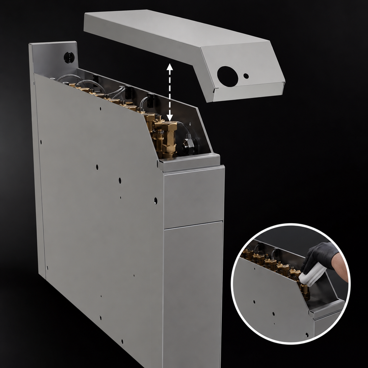 Product image #4 for Glastender 4-Inch Wide Stainless Steel Underbar Soda Manifold Housing, No Legs