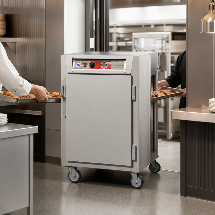 Product image #4 for Metro C5 6 Series Mobile Half-Height Pass-Thru Heated Holding Cabinet with Solid and Double-Pane Tempered Glass Doors