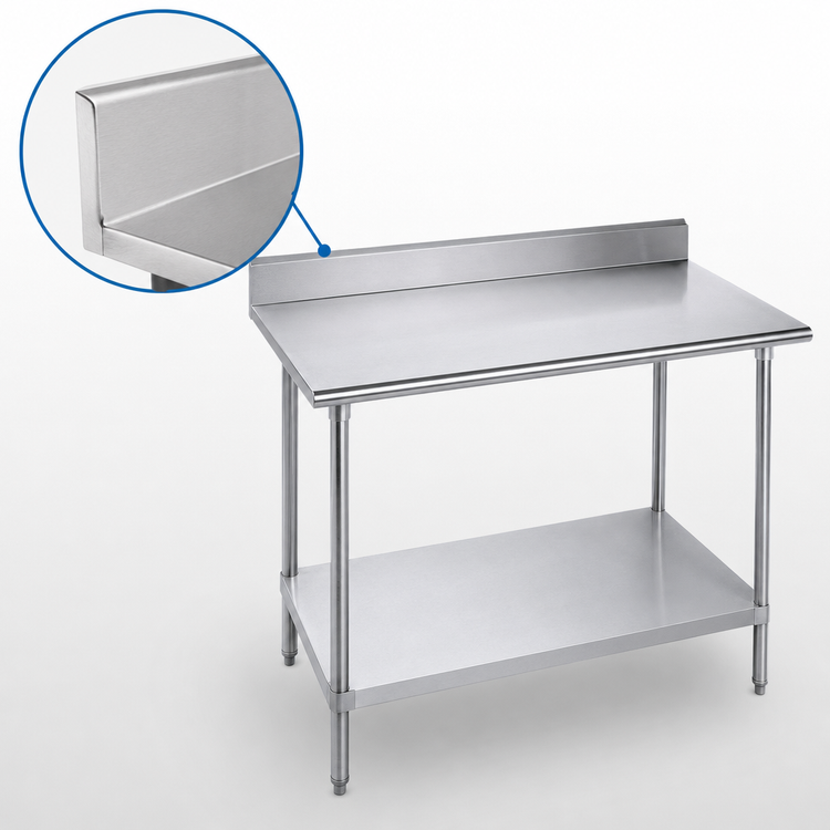 Product image #4 for Advance Tabco Premium Series Stainless Steel Work Table with 5-Inch Backsplash and Galvanized Undershelf, 84 x 24 Inches