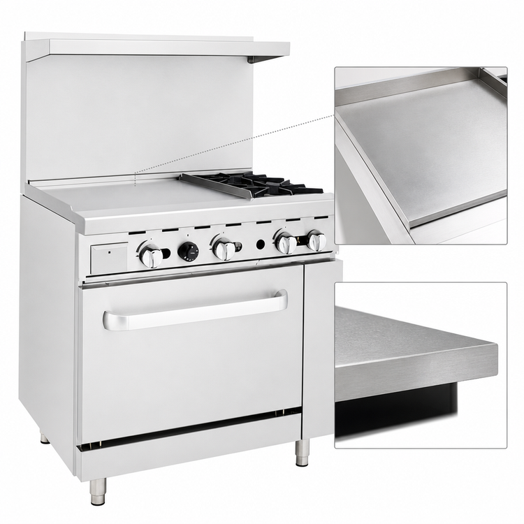 Product image #4 for CookRite 36-Inch Commercial Propane Combination Gas Range with 2 Open Burners, 24-Inch Left Griddle and Standard Oven