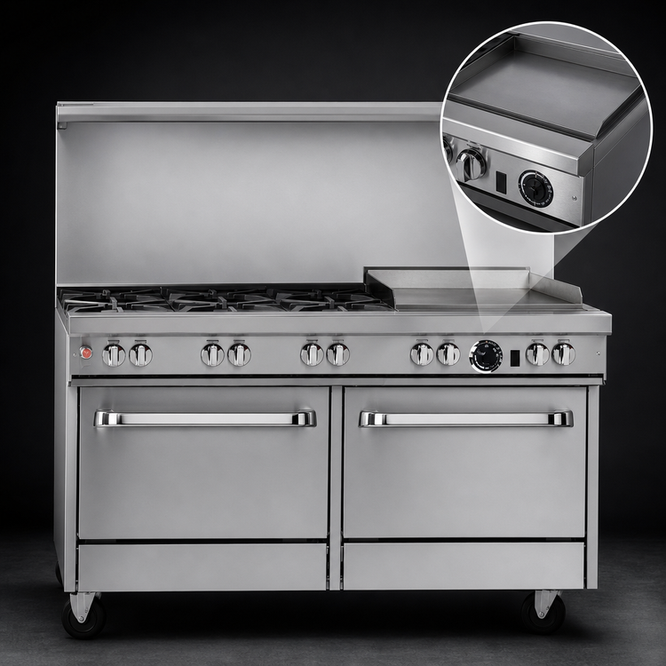 Product image #4 for Southbend Ultimate 60-Inch Gas Restaurant Range with 6 Burners, 24-Inch Griddle, and 2 Convection Ovens