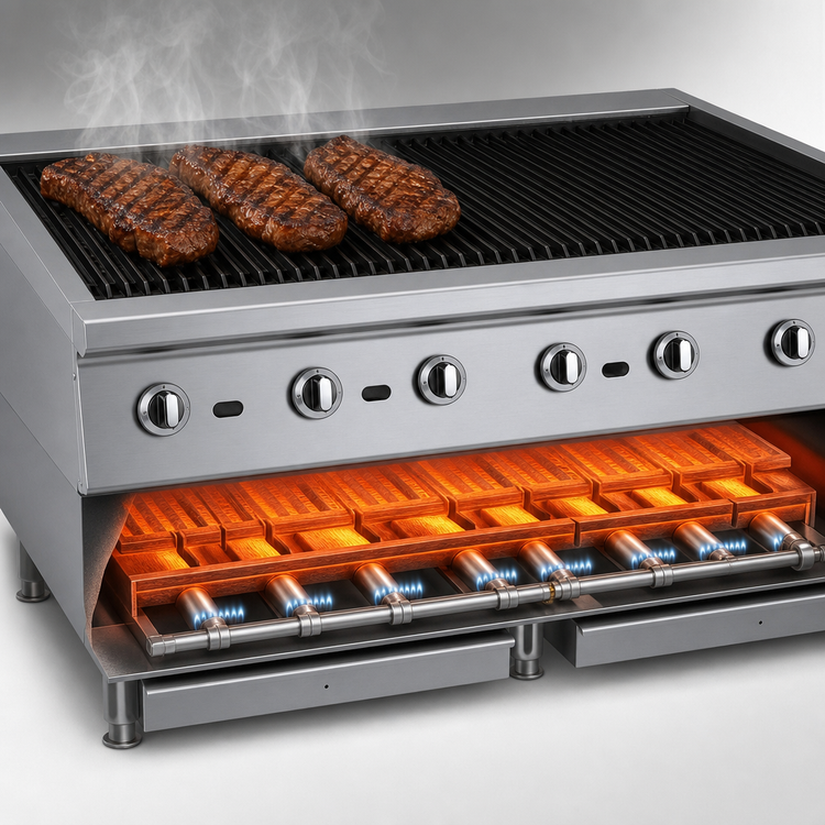 Product image #4 for Garland Heavy-Duty 48-Inch Countertop Gas Radiant Charbroiler with Non-Adjustable Cast Iron Grates