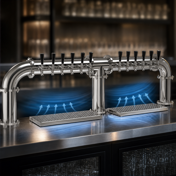 Product image #4 for Glastender Pipe Bridge Draft Dispensing Tower, Countertop, 12 Faucets, Mirror Finish, Air Cooled