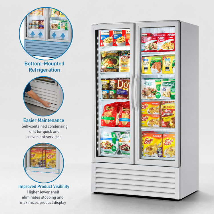 Product image #4 for 2-Section Glass Door Freezer Merchandiser, Self-Contained Bottom Mount, Hinged Doors