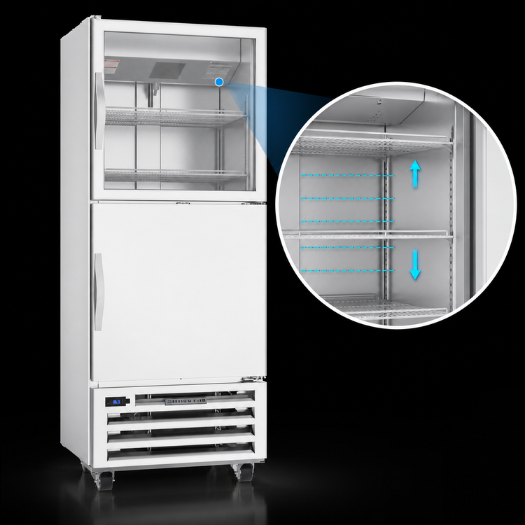 Product image #4 for Beverage-Air RI18HC-HGS One-Section Reach-In Refrigerator with Glass/Solid Half Doors, 16.85 Cu. Ft., Bottom-Mounted Self-Contained Refrigeration