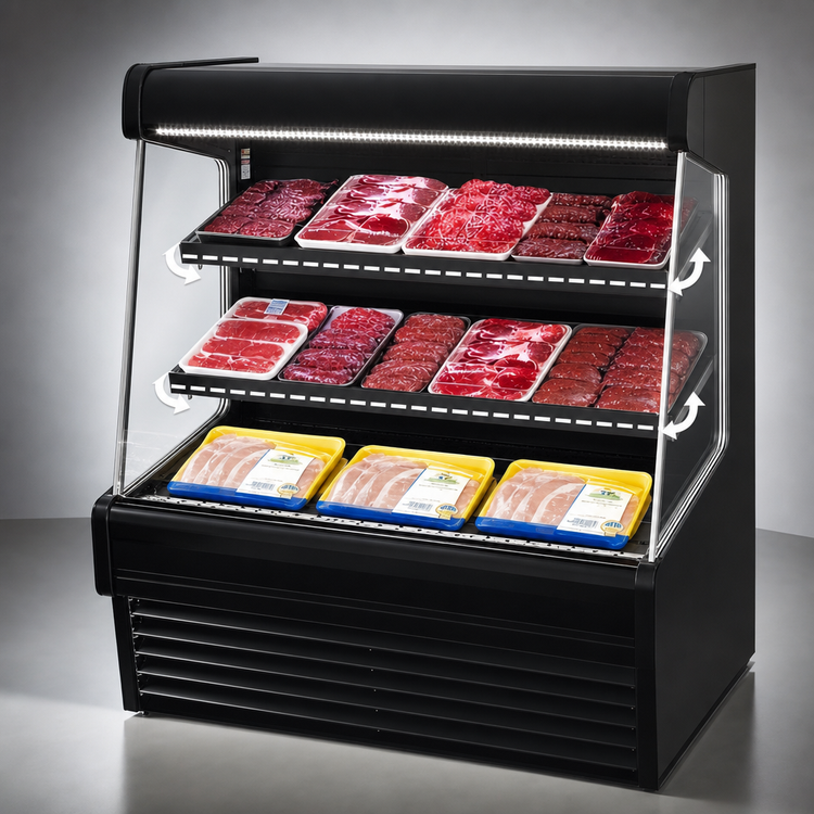 Product image #4 for Howard-McCray Ovation Series SC-OM30E-6L-B-LED Meat Open Merchandiser, 75-Inch Wide, Self-Contained Refrigeration, LED Lighting, Black