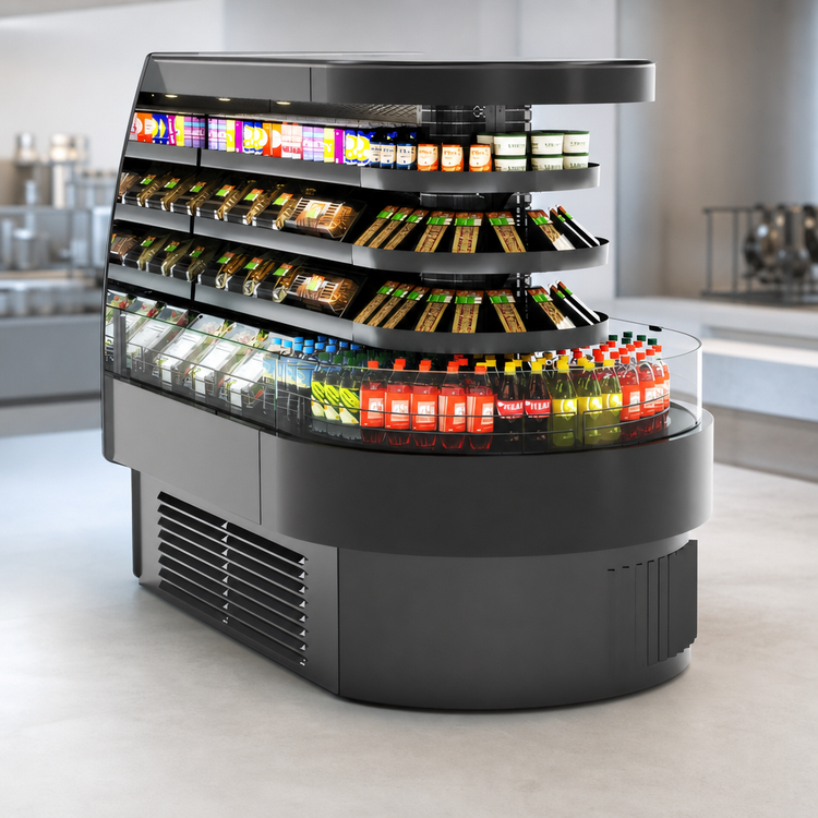 Product image #4 for Oasis Self-Service Refrigerated End Cap Case, Self-Contained, Curved Open Front, 73-3/8 Inches Wide
