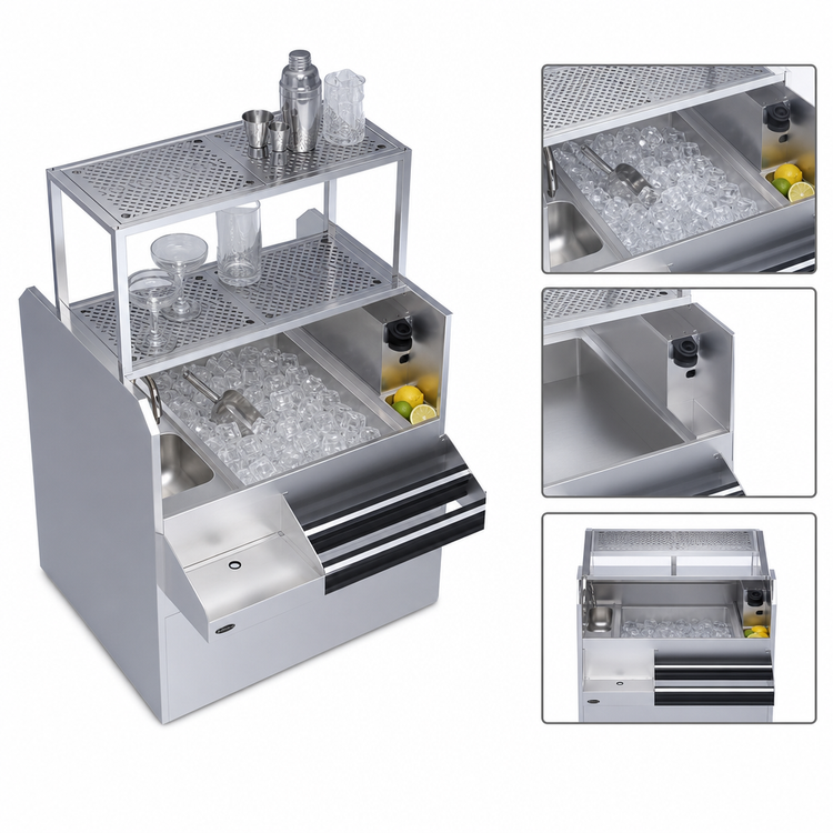 Product image #5 for Krowne Royal Series 42 Inch Wide Pass-Thru Underbar Ice Bin/Cocktail Station with Right-Side Ice Bin and 10-Circuit Cold Plate