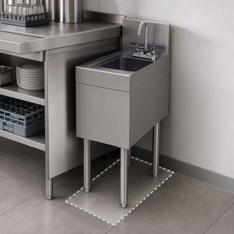 Product image #4 for Glastender Free-Standing Underbar Hand Sink Unit with Deck-Mount Faucet, 12"W x 24"D, Stainless Steel