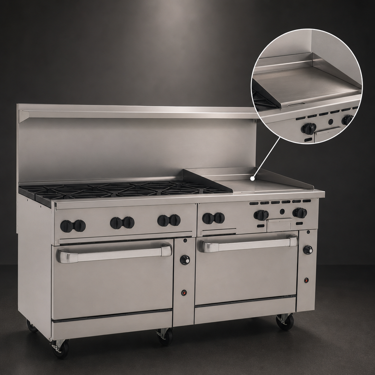 Product image #4 for Vulcan Endurance 72-Inch Gas Restaurant Range with 8 Open Burners, 24-Inch Griddle, and Dual Convection Ovens