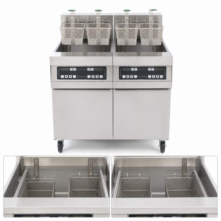 Product image #4 for RE High Efficiency Electric Fryer Battery with Built-In Filtration and Two 80-lb Frypots