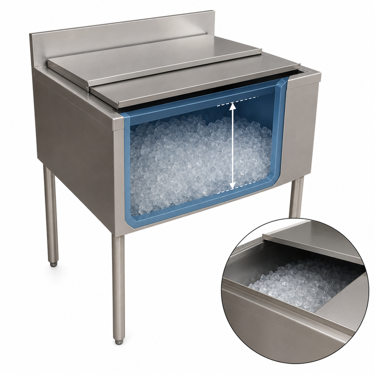 Product image #5 for BK Resources 36" x 21" Underbar Insulated Stainless Steel Ice Bin with Sliding Cover, 120 lb Capacity
