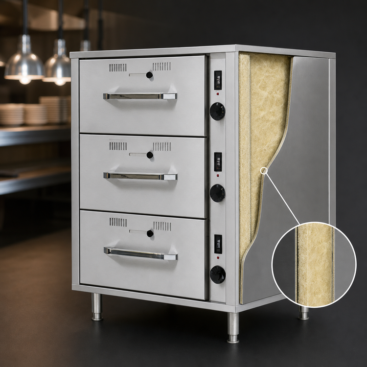 Product image #4 for RedHots DWN-3-120 Freestanding 3-Drawer Narrow Heated Food Warmer