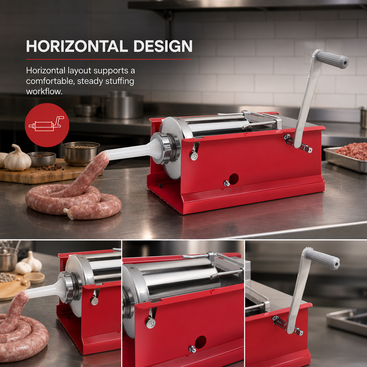 Product image #4 for Trento Manual Horizontal Sausage Stuffer with Stainless Steel Cylinder, 3 kg Capacity, Red