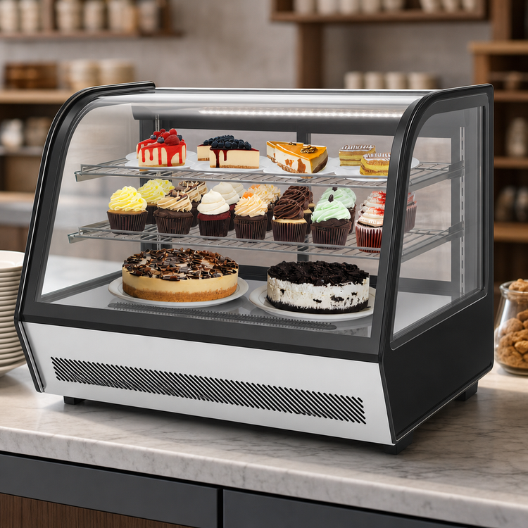 Product image #4 for KoolMore Countertop Full-Service Refrigerated Display Case, Curved Glass, 5.6 Cu. Ft., Black/Silver