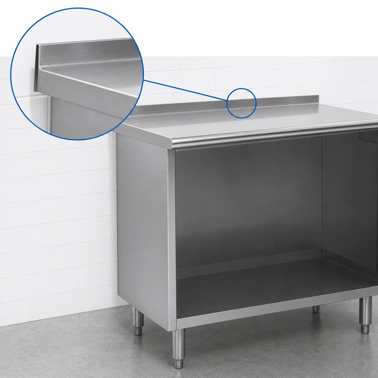 Product image #4 for Spec-Master 120-Inch Stainless Steel Cabinet Base Work Table with Open Front and 1-1/2-Inch Rear Up-Turn