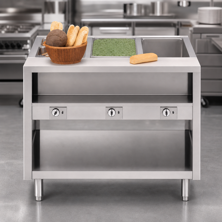 Product image #4 for Dinex ServeXpress DXPDME3DS 3-Well Electric Stationary Hot Food Table with Enclosed Cabinet Base