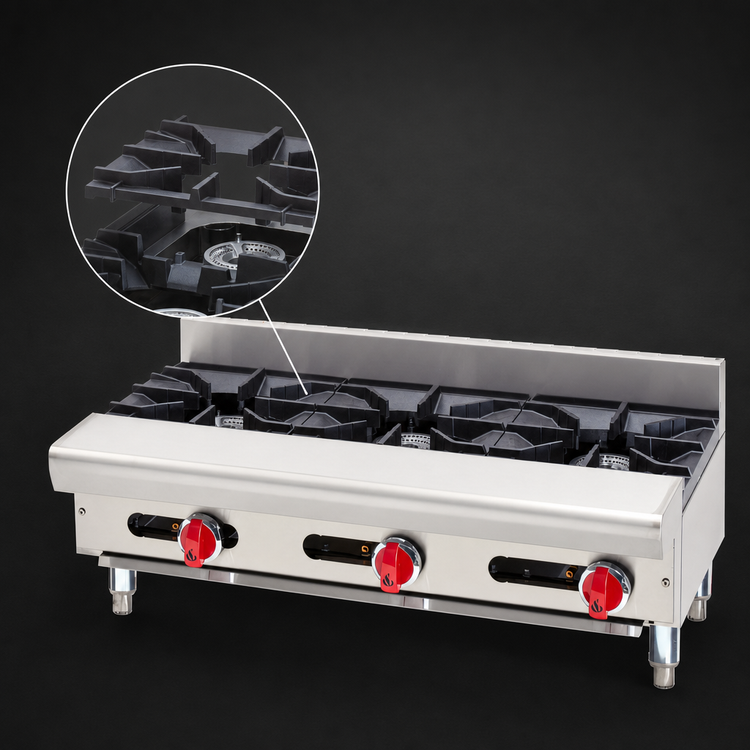 Product image #4 for American Range 36-Inch Gas Countertop Hot Plate with 3 x 32,000 BTU Open Burners