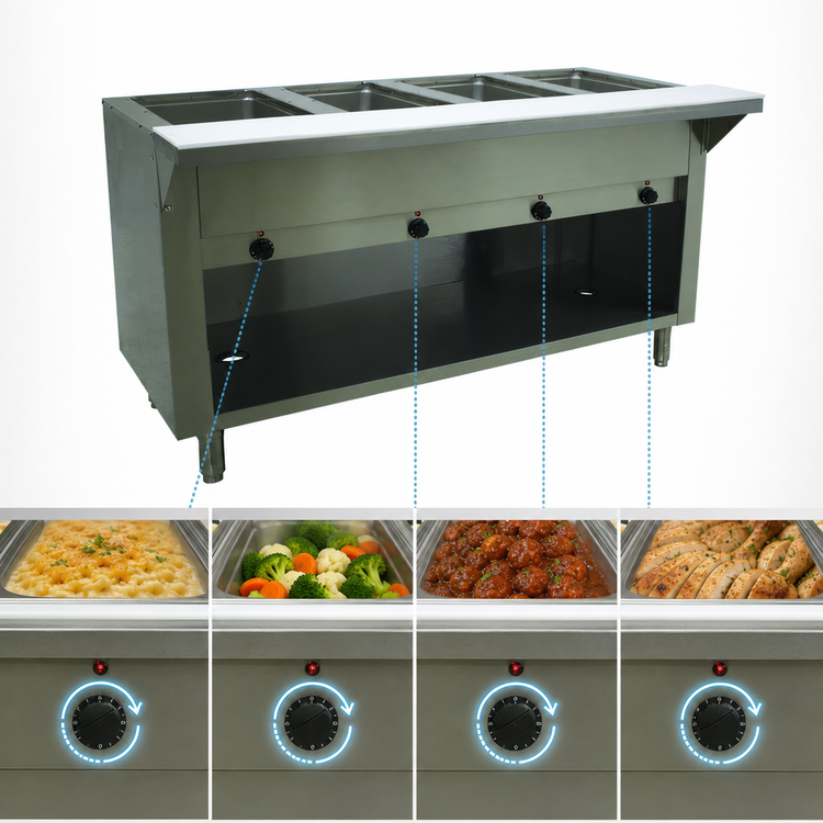 Product image #4 for Advance Tabco Triumph (Supreme) 4-Well Electric Hot Food Table with Sealed Wells and Open Cabinet Base