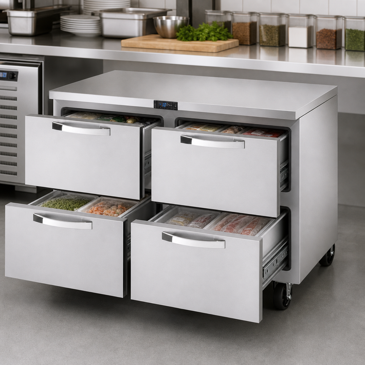 Product image #4 for True SPEC SERIES 48-Inch 4-Drawer Undercounter Freezer, -10°F, Stainless Steel, Self-Contained Rear-Mounted