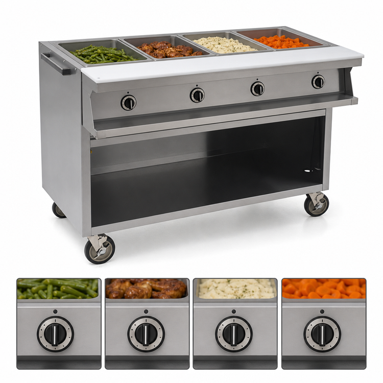 Product image #4 for Spec-Master SPHT4OB-208 4-Well Electric Mobile Hot Food Table with Open Base