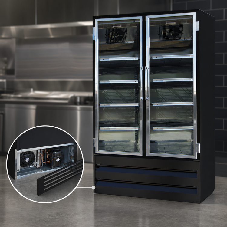 Product image #4 for Howard-McCray 3-Section Glass Door Reach-In Freezer Merchandiser, Bottom-Mount Self-Contained, 65 Cu. Ft., Black