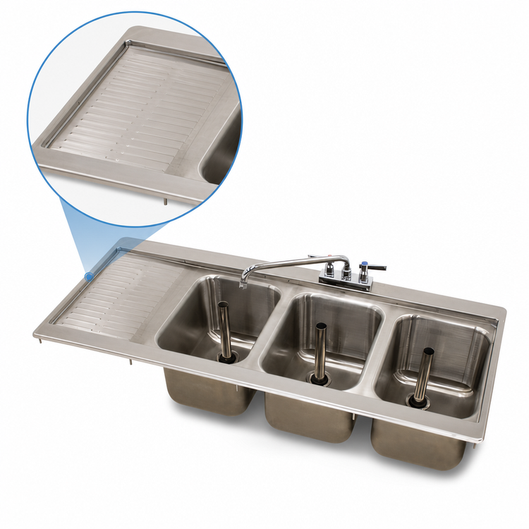 Product image #4 for Advance Tabco Bar King Supreme Drop-In 3-Compartment Bar Sink with Left Drainboard