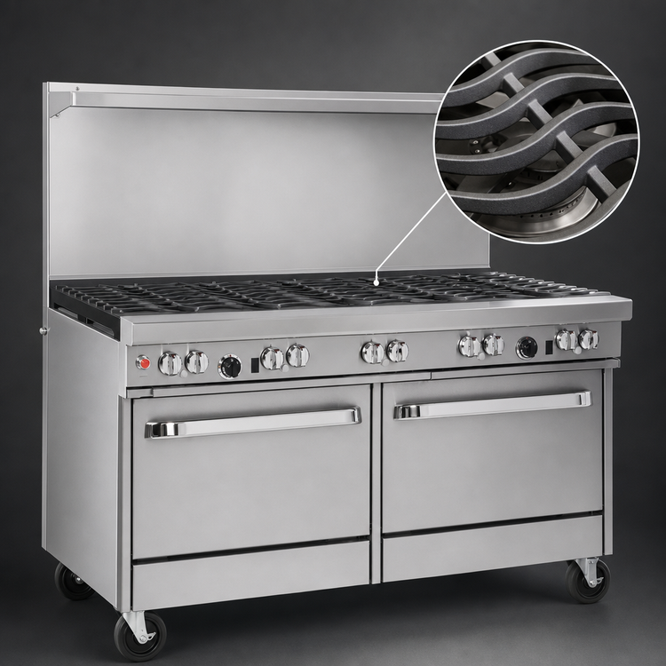 Product image #4 for Southbend Ultimate 60-Inch Gas Restaurant Range with 9 Open Burners, Standard Oven, Cabinet Base, and Backriser Shelf
