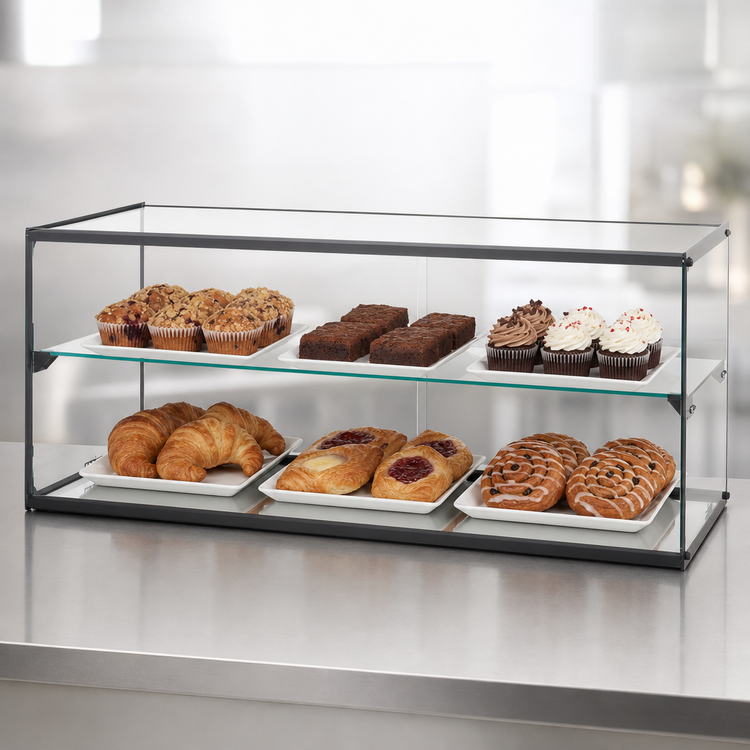 Product image #4 for Winco 36-Inch Countertop Ambient Pastry Display Case, 2-Tier, Tempered Glass, Rear Opening