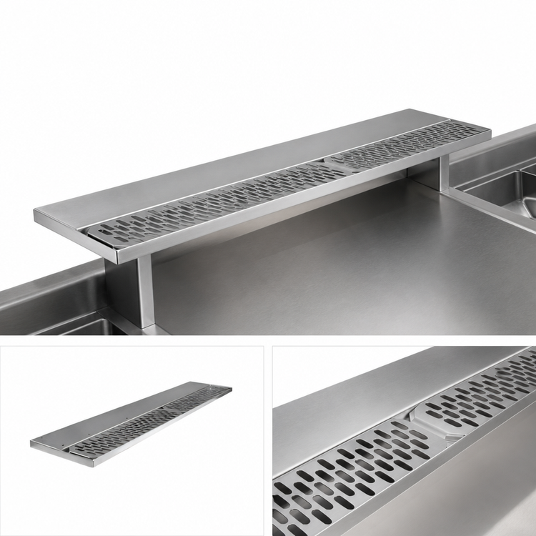 Product image #4 for 24-Inch Underbar-Mount Stainless Steel Drink Rail with Left Drain