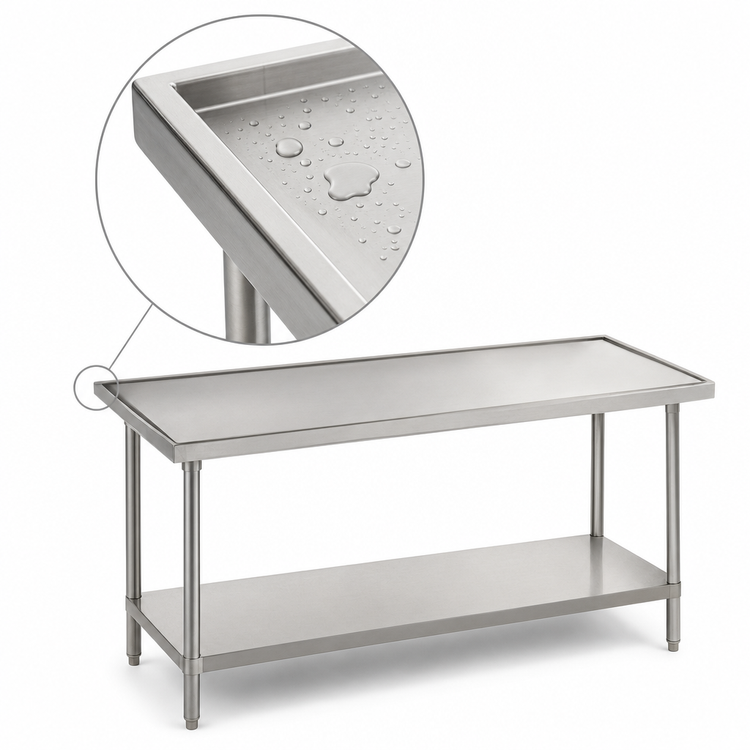 Product image #4 for Advance Tabco 84-Inch x 30-Inch 14 Gauge 304 Stainless Steel Work Table with Non-Drip Edge and Undershelf