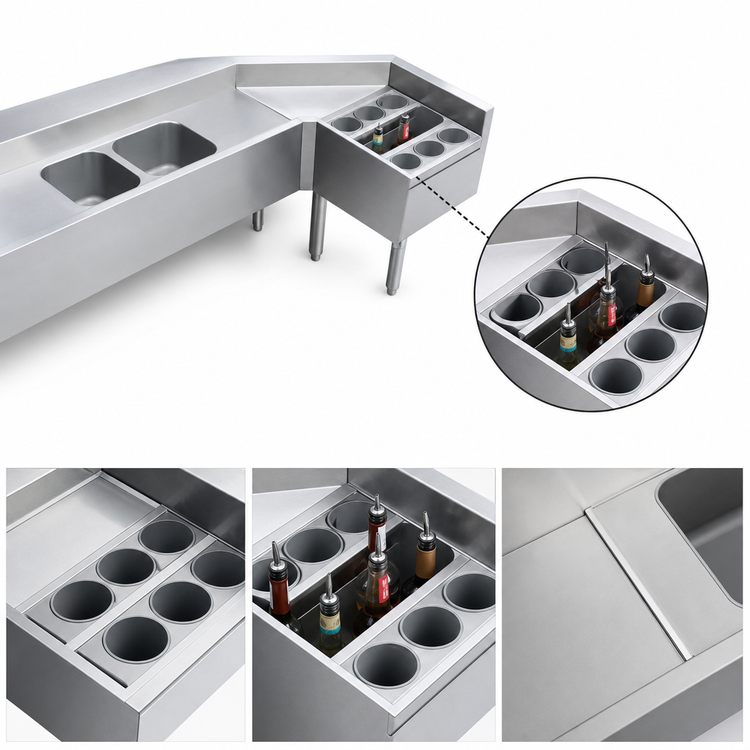Product image #5 for Eagle Group 1800 Series 24-Inch Cocktail Unit with 15-1/2 x 19-3/4 Drawn Bowl and 6 Bottle Wells