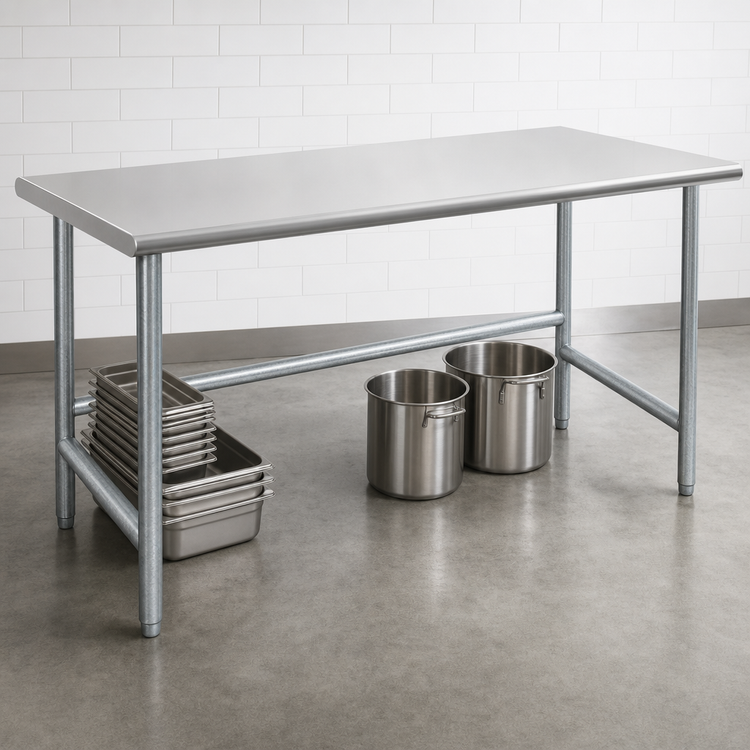 Product image #4 for Advance Tabco 108" x 48" 14 Gauge 304 Stainless Steel Work Table with Galvanized Open Base