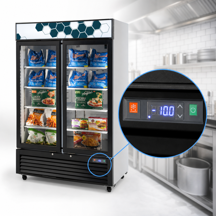 Product image #4 for Migali Competitor Series Two-Section Glass Door Freezer Merchandiser, 49 Cu. Ft., Bottom-Mount Self-Contained