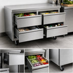 Thumbnail image #4 for Delfield D4460NP 60-Inch Two-Section Refrigerated Worktop Refrigerator with 4 Drawers, Stainless Steel