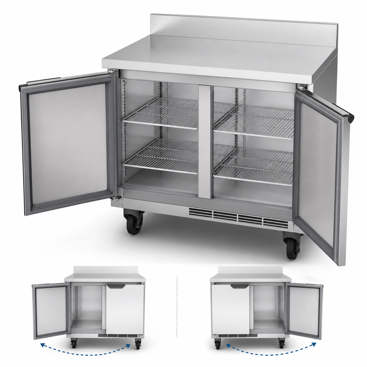 Product image #4 for Beverage-Air 34-Inch Shallow Depth Two-Section Worktop Refrigerator with Solid Reversible Doors