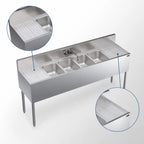 Thumbnail image #4 for Krowne Royal Series KR19-64C Four-Compartment Stainless Steel Underbar Sink with Left and Right Drainboards, Faucet, 72 x 19 Inches