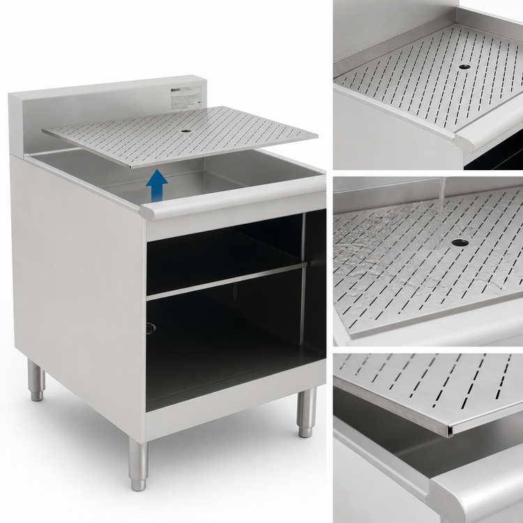 Product image #4 for Eagle 1800 Series 18-Inch Underbar Glass Rack Storage Unit with Recessed Worktop and Open Front Cabinet Base