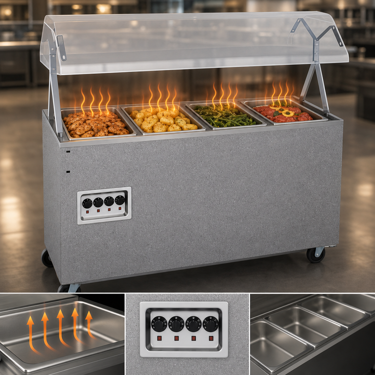 Product image #4 for Vollrath 2-Series Affordable Portable 4-Well Mobile Hot Food Station with Buffet Breath Guard and Enclosed Storage Base