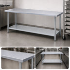 Thumbnail image #4 for Duke Manufacturing 416-24144 144-Inch x 24-Inch Stainless Steel Work Table with Galvanized Undershelf, Open Base, Flat Top