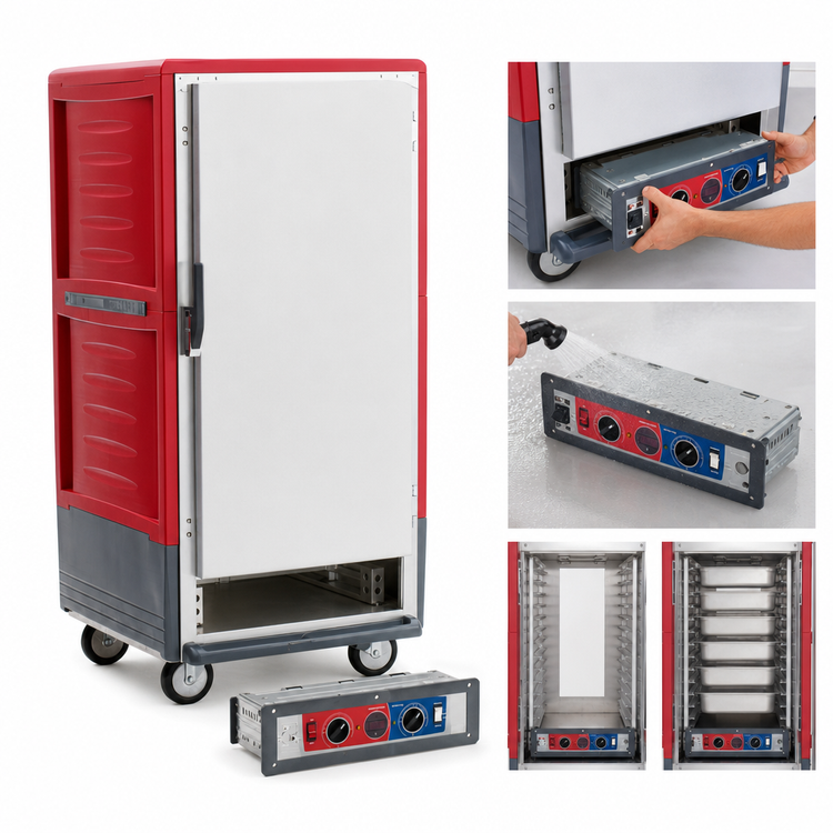 Product image #4 for Metro C5 3 Series 3/4 Height Combination Heated Holding and Proofing Cabinet with Red Insulation Armour, Full-Length Solid Doors, Lip Load Slides