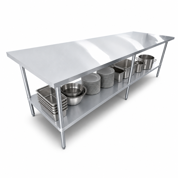 Product image #4 for Sapphire 108-Inch Stainless Steel Flat Top Cocktail Station Worktable with Galvanized Undershelf