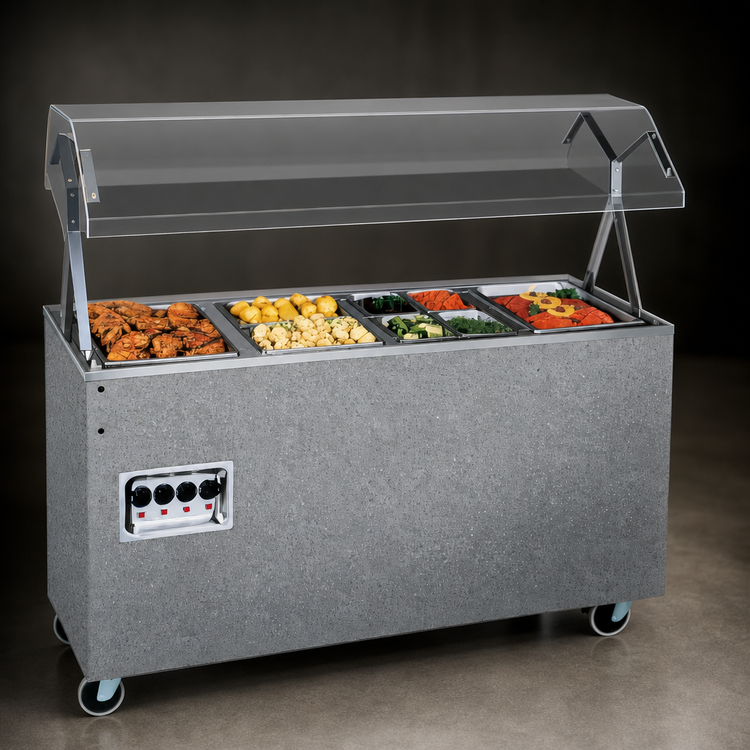 Product image #4 for Vollrath 2-Series Affordable Portable™ 3-Well Mobile Hot Food Station with Buffet Breath Guard and Granite Vinyl-Clad Enclosed Base, 208-240V