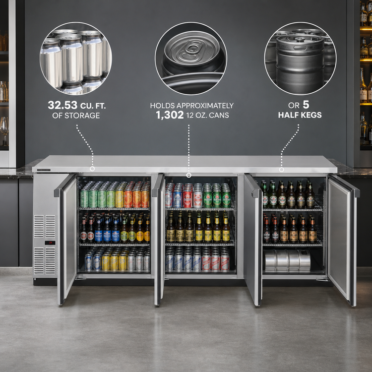 Product image #4 for Hoshizaki BB95-S Three-Section Reach-In Back Bar Refrigerator with Swing Doors, 95-1/2 Inch, Stainless Steel