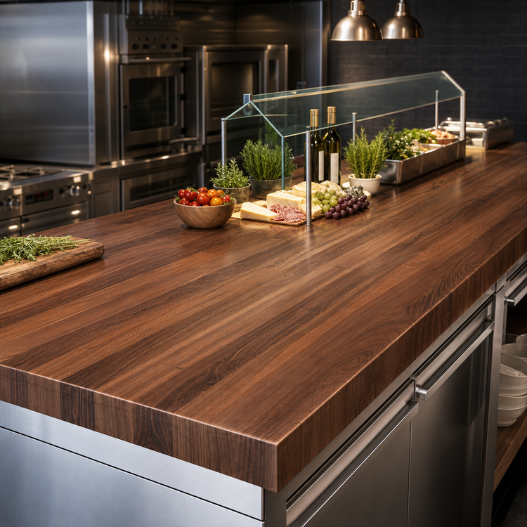 Product image #4 for John Boos American Black Walnut Countertop for Food Displays, 144 x 38 x 2-1/4 Inches, Varnique Finish