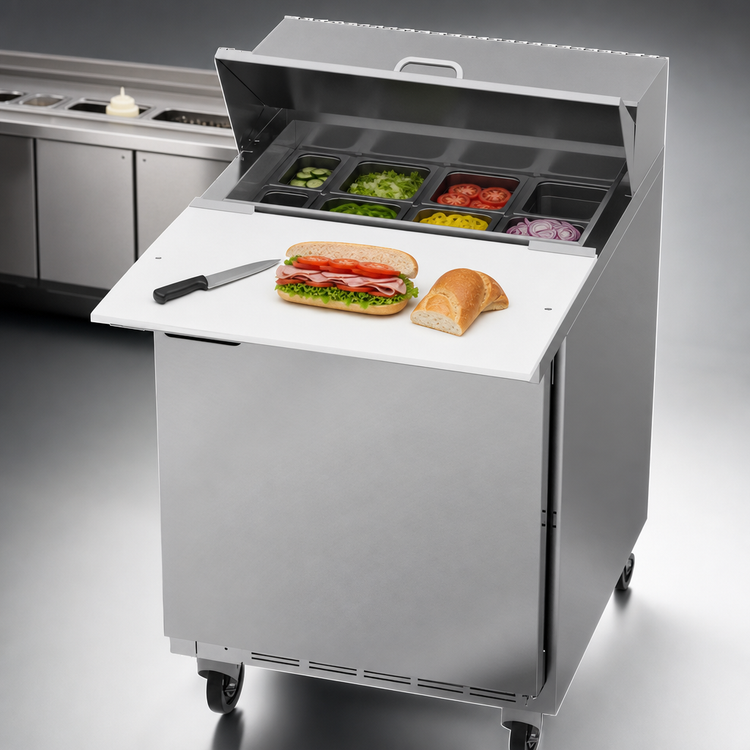 Product image #5 for Beverage-Air SPE27HC-C 27-Inch One-Section 1-Door Sandwich Prep Table Refrigerator with 17-Inch Cutting Board, 6.76 Cu. Ft.