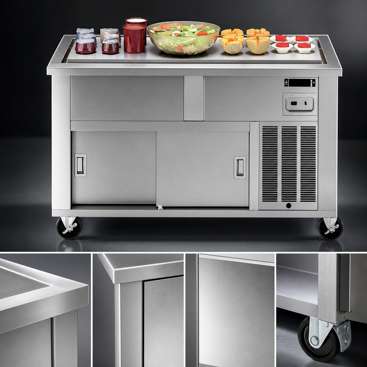 Product image #4 for DineXpress DXP3FT 46 Inch 3-Pan Frost Top Mobile Serving Counter