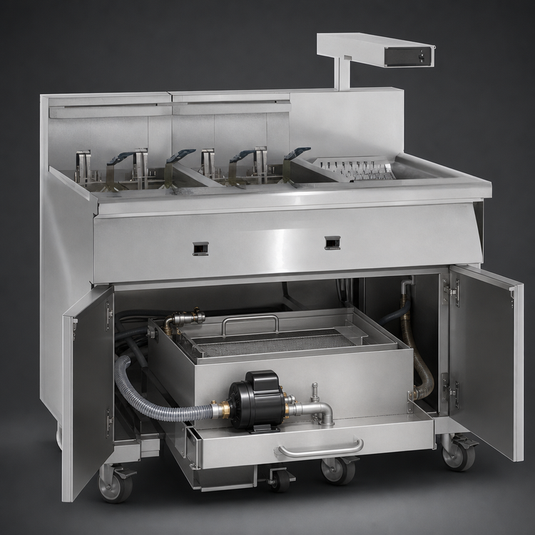 Product image #4 for Imperial 4-Battery Electric Floor Fryer, 75 lb. Capacity Each, Built-In Filter System and Dump Station
